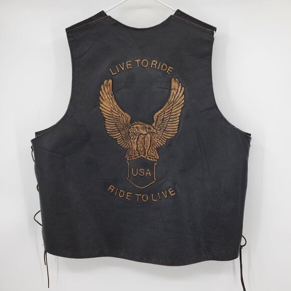 Bikers Dream Apparel Men's Live To Ride Ride To Live Eagle Snap Up Vest Size 54 - Picture 1 of 13
